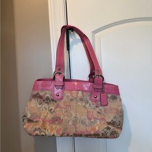 Coach Pink and Tan Shoulder Bag